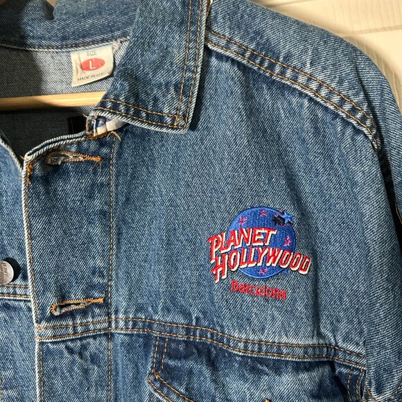 Vintage 90S Planet Hollywood Barcelona Denim Jean Jacket Mens Size Large - Picture 5 of 9